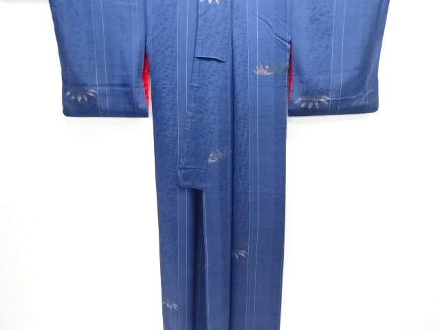  大正ロマン　紋錦紗縞に笹模様織り出し漆着物